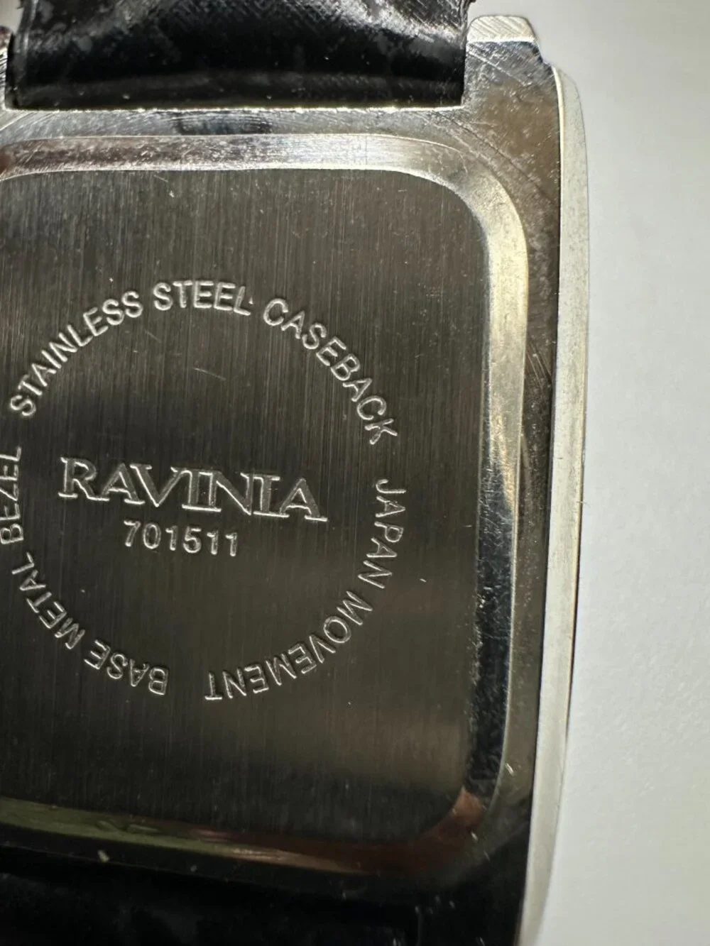 3/$30 Ravinia Watch Women Silver 21MM Rectangle Case Black Leather Band 7.5